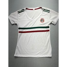 Mexico National Team Soccer Jersey White Green Red Striped V-Neck XL USA Made