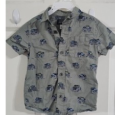 The Childrens Place Boys Monster Truck Button Down Shirt Sage Green 4T Short Sl
