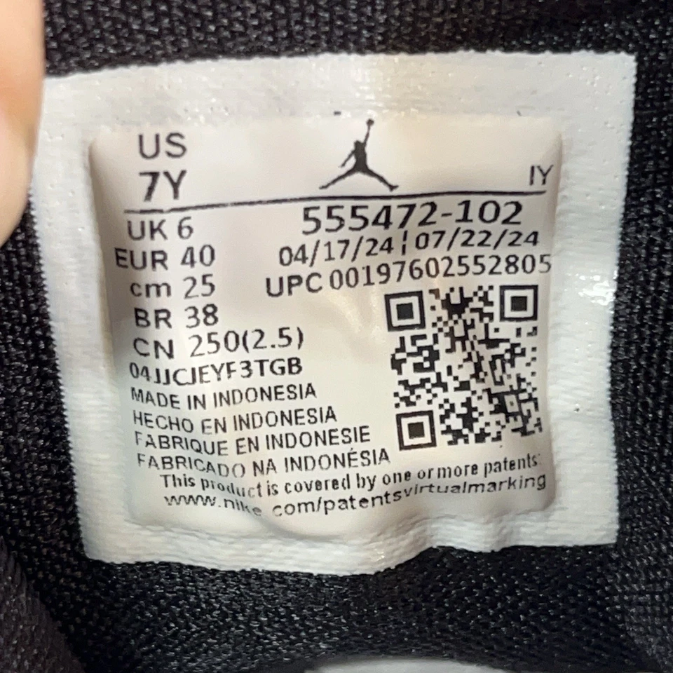 Nike Air Jordan Flight Club 91 Youth 7 White Black 555472-102 Sneaker - Image 2 of 4