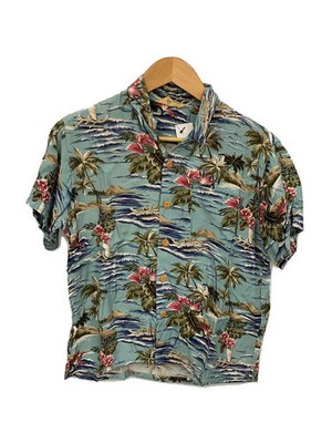 Lee Aloha Shirt S Rayon BLU All-over Pattern 0554