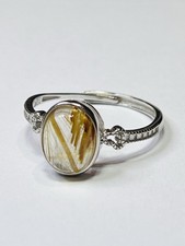 925 Sterling Silver Natural Golden Gold Rutile Quartz Crystal Ring