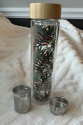 Glass Tea and Coffee brewer bottle 17.5 oz Bamboo Lid Double Wall Glass Bottle