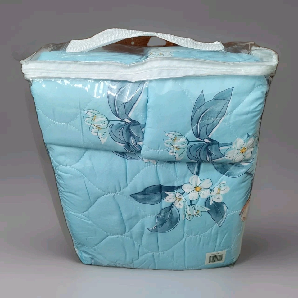 Новый основной и дома 3 изделия королева Sz. Синий цветочный лоскутный набор с наволочками - в сумке на молнии - Изображение 3 из 4