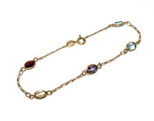 Bracciale Aperto In Oro Giallo 18 Carati Da 8" Con Pietre Semipreziose