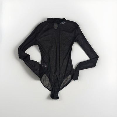 MRP Black Mesh Bodysuit - Size S - Long Sleeve Sheer Fitted Body Suit