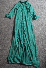 Dancing Leopard Dove Shirt Dress Size 8 Green Maxi Button Front Animal Print