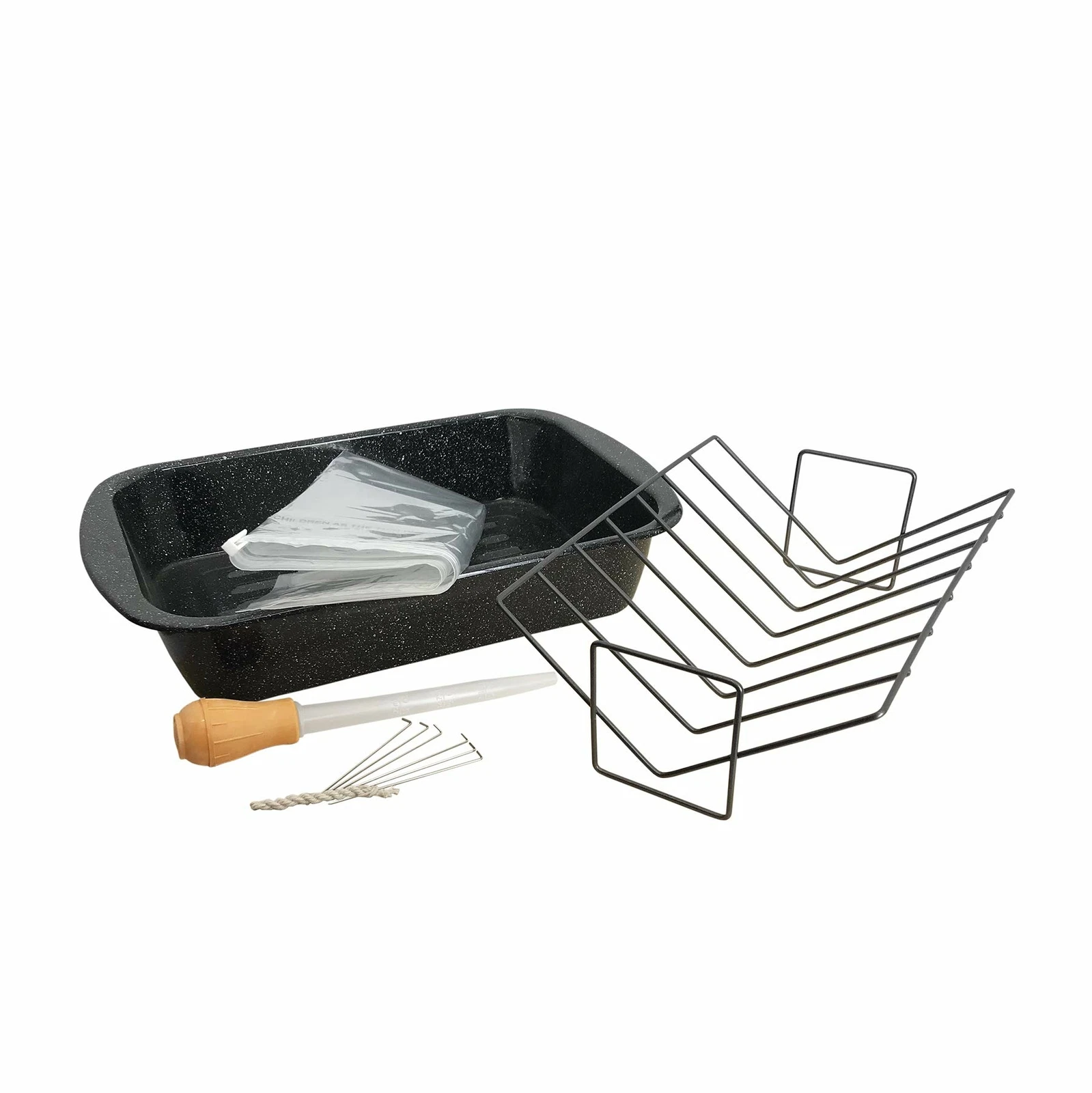 Granite Ware Black Rectangle Roaster with non-stick V-Rack plus accessories