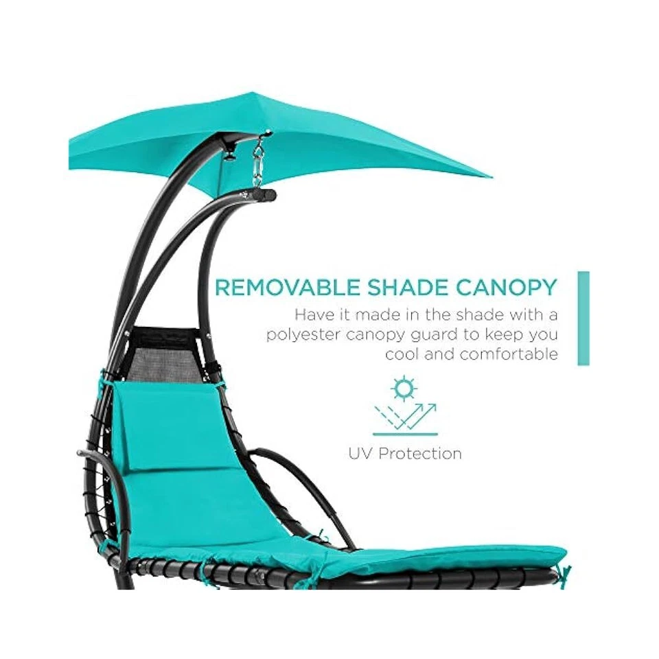 Relajante Chaise de Acero, Columpio Exterior Curvo con Toldo y Reposacabezas Foto 4 de 4