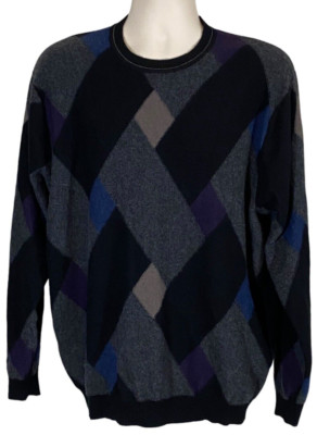 Lenor Romano Cashmere Sweater Pullover Crewneck Geometric Mens Size Large