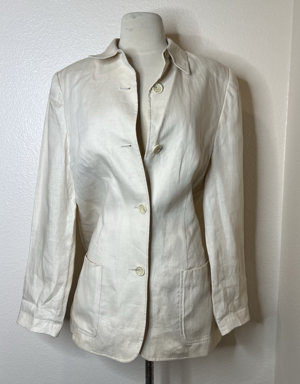 FILA Giacca blazer Embassy Row vintage puro lino taglia 10 beige ufficio preppy costa