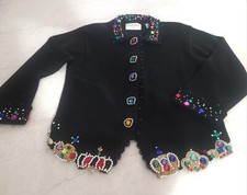 Vtg Lisa Nichols Women's M Black, Bling,Christmas/New Years Cardigan Sweater