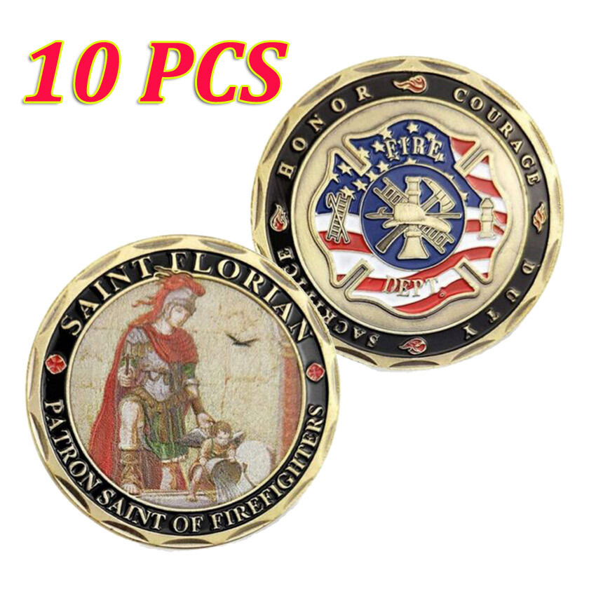 10PCS Patron Saint of Firefighters Challenge Coin ST Florian Fire Department
