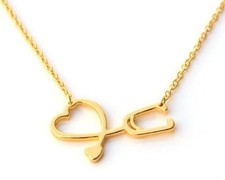 New Medical Doctor Nurse Stethoscope Heart Gold Pendant Chain Love Necklace