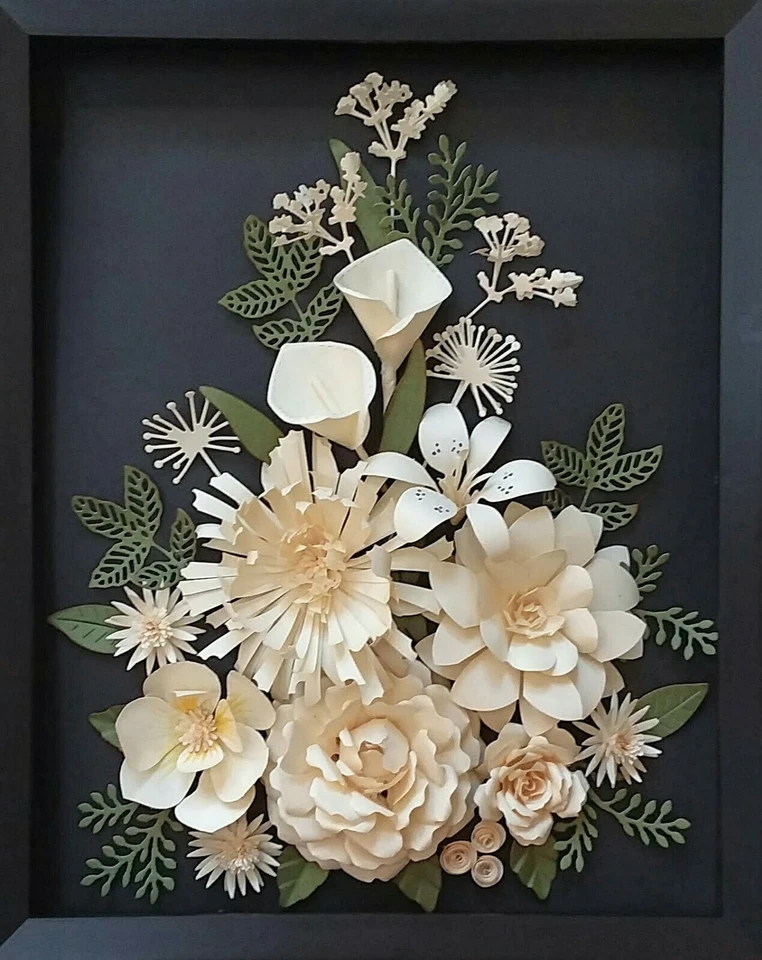 Arte de pared 3D caja de sombras lirios enmarcados mamás arreglo floral hogar guardería decoración Foto 3 de 4