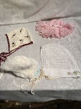 Vintage LACE Baby or Doll Bonnet Cap Hat Christening Lot Of 4 8