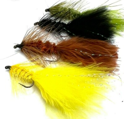 4, 6 oder 8 Forellen Streamer Fliegenfischen Fliegen WOOLLY BUGGAR Barbed/Barbless 8,10,12