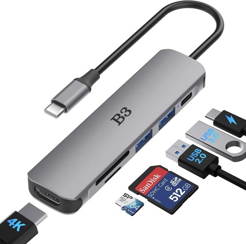 USB C Hub 6 in 1 Multiport Adapter mit HDMI 4K 100W PD SD TF Kartenleser - Bild 3 von 8