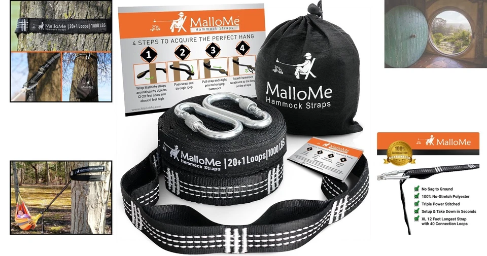 Correas para hamaca XL de configuración sin esfuerzo - 12 pies de largo, incluye 2 mosquetones Foto 2 de 4