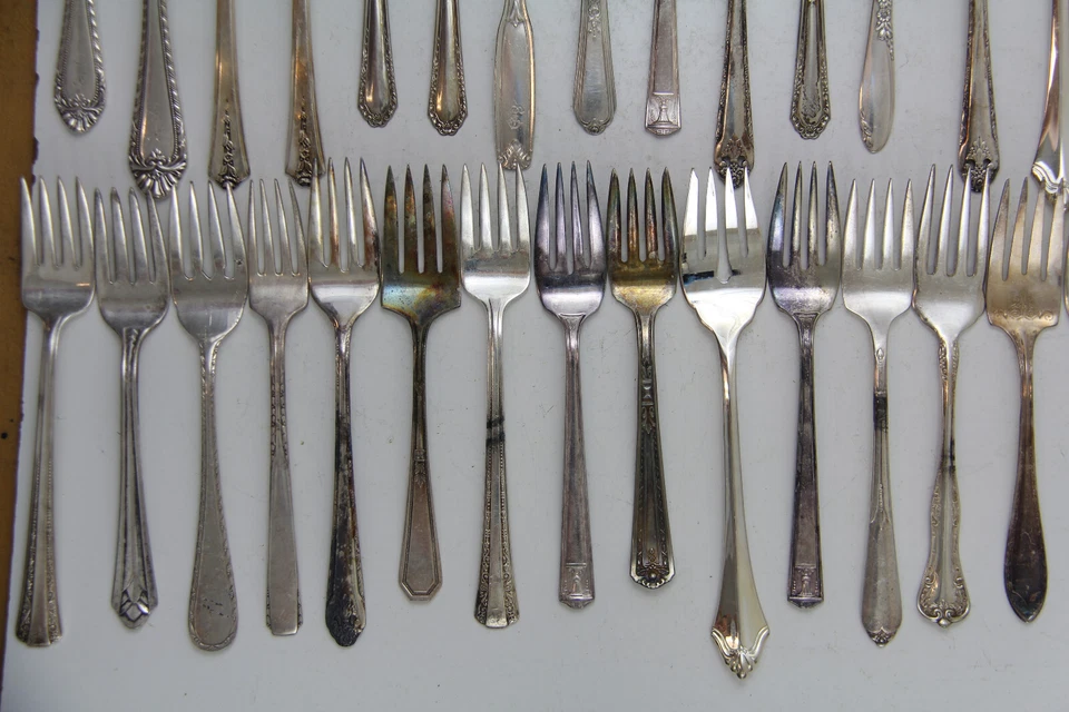 50x LOTE DE TALHERES GARFOS PARA SALADA PLACA DE PRATA VINTAGE ARTESANATO REUTILIZAÇÃO REAPROVEITAMENTO - Imagem 3 de 4