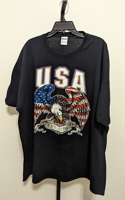 Jerzees Hidensit USA Est 1776 Black T-Shirt Eagle America Cotton