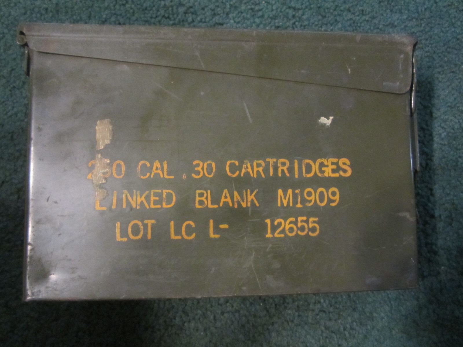 12655 Military Ammo Empty Metal Box 250 CAL M1909 VTG ammunition box,storage