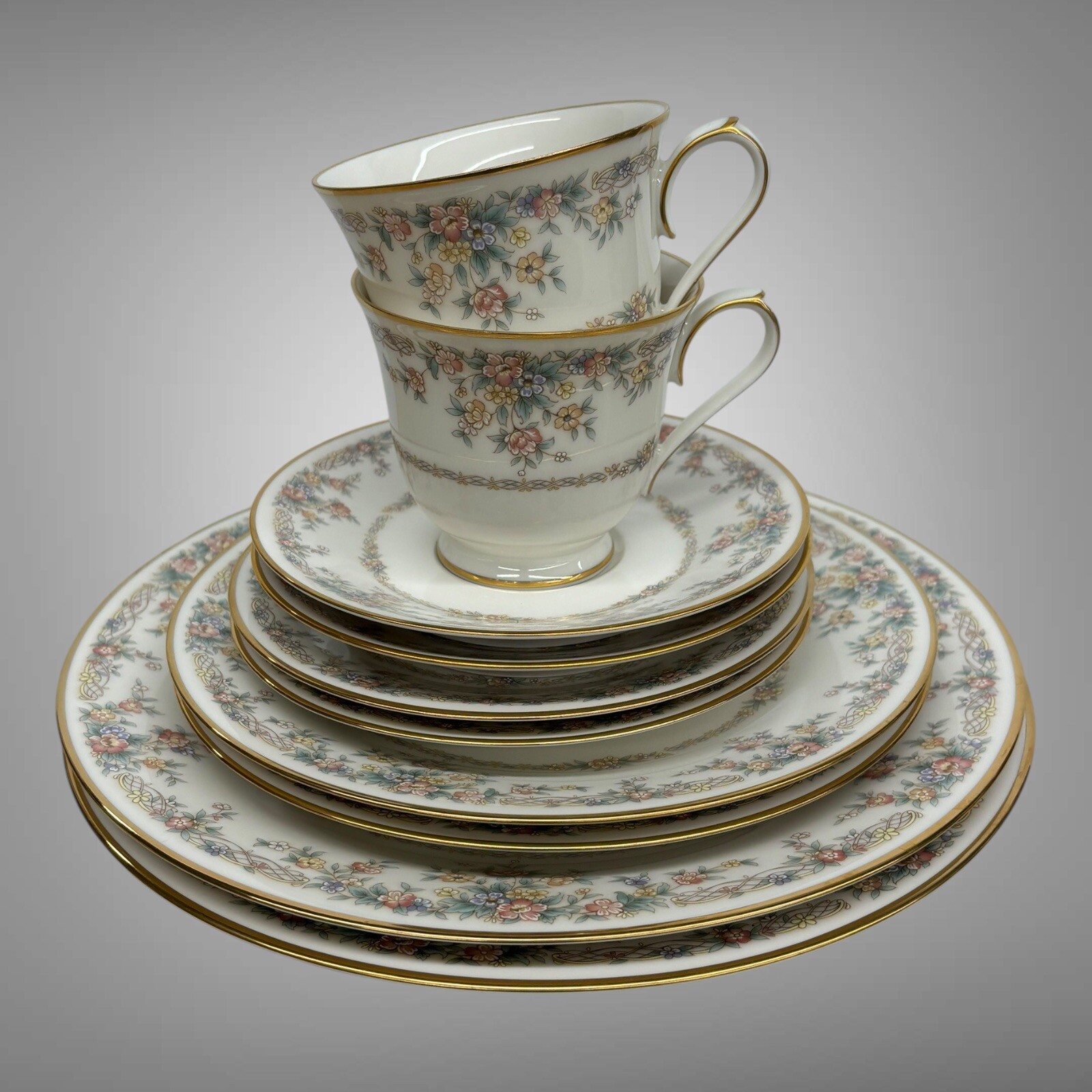 2 Noritake Gallery Place Settings Dinner-Salad-Bread/Butter Plates-Cup-Saucers