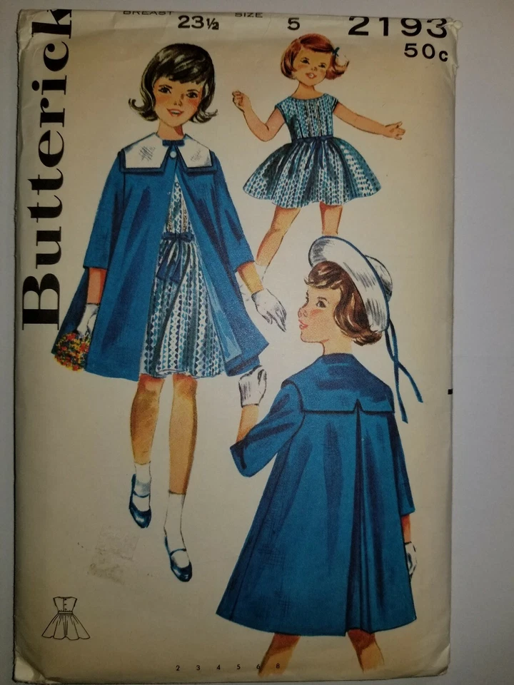 Butterick 2193 Dress Cape Coat Costume Sewing Pattern Girls 5 VTG Cut Fit Flare - Image 2 of 4
