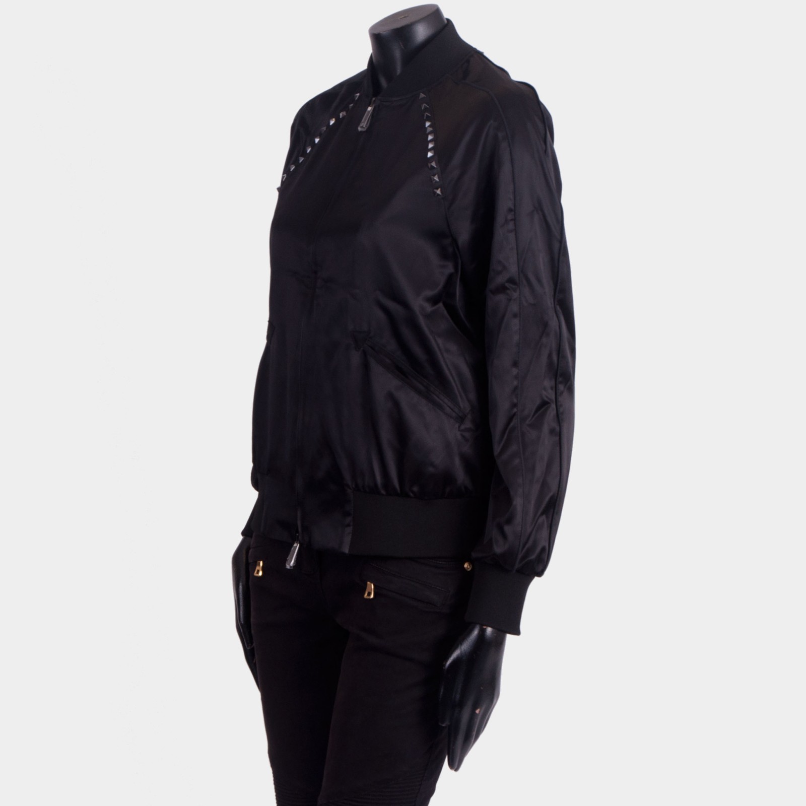 VALENTINO 2950 Black Satin Bomber Jacket Rockstuds, Zip Up eBay