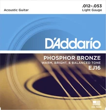 D'Addario EJ16 Phosphor Bronze acoustic guitar strings, Light.012-.053