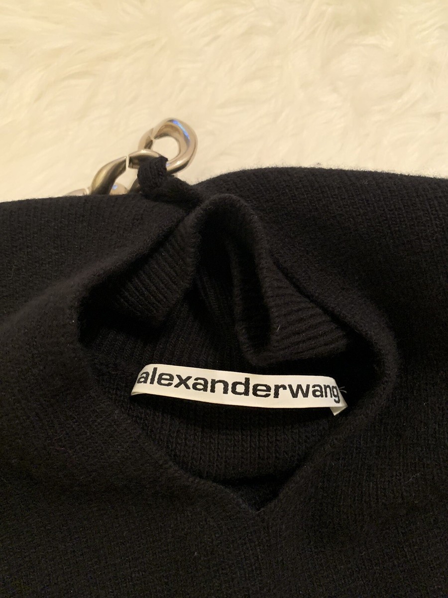 Alexander Wang Chain Link Turtleneck Sweater Keyhole Black Wool