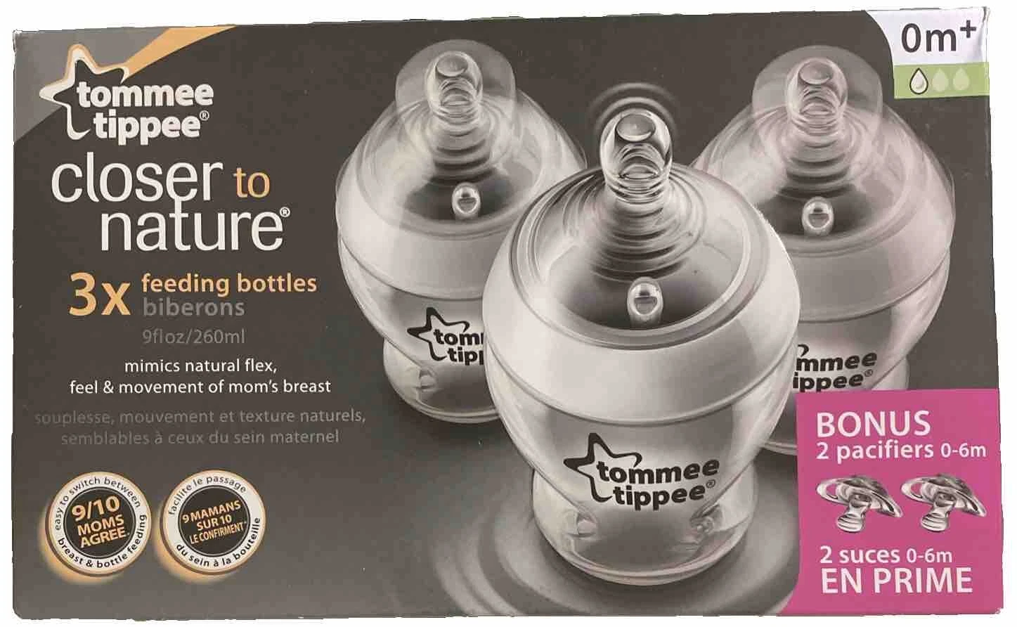 Tommee Tippee Closer to Nature Set 3 Baby Bottles & 2 Pacifiers BPAFree FREESHIP