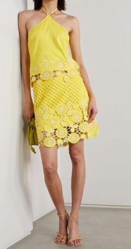 Jonathan Simkhai Sz 4 Skirt Set Yellow Selma Crochet Mini Mads Linen Halter Top