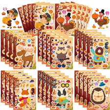 8/16Sheets Thanksgiving Day Turkey Puzzle Stickers Children Make a Face Cartoon