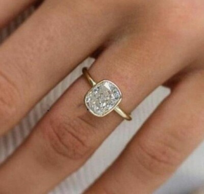 2.70 CT Cushion Moissanite Lab Create 14K Yellow Gold Hidden Halo Bezel Set Ring
