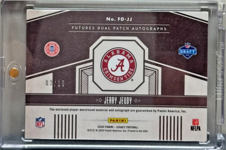 2020 Panini Legacy Jerry Jeudy Futures Dual Patch Auto Gold Rookie 2/10 - Image 2 of 2