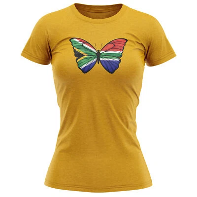 THE CLOTHING SHED South Africa Flag Butterfly Womens T Shirt Football Her Africian Top Tee Women