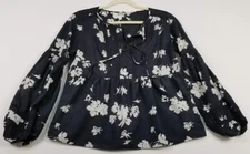 Gap Blouse Women’s Small Black Beige Floral Long Sleeves Neck Ties Romantic Top