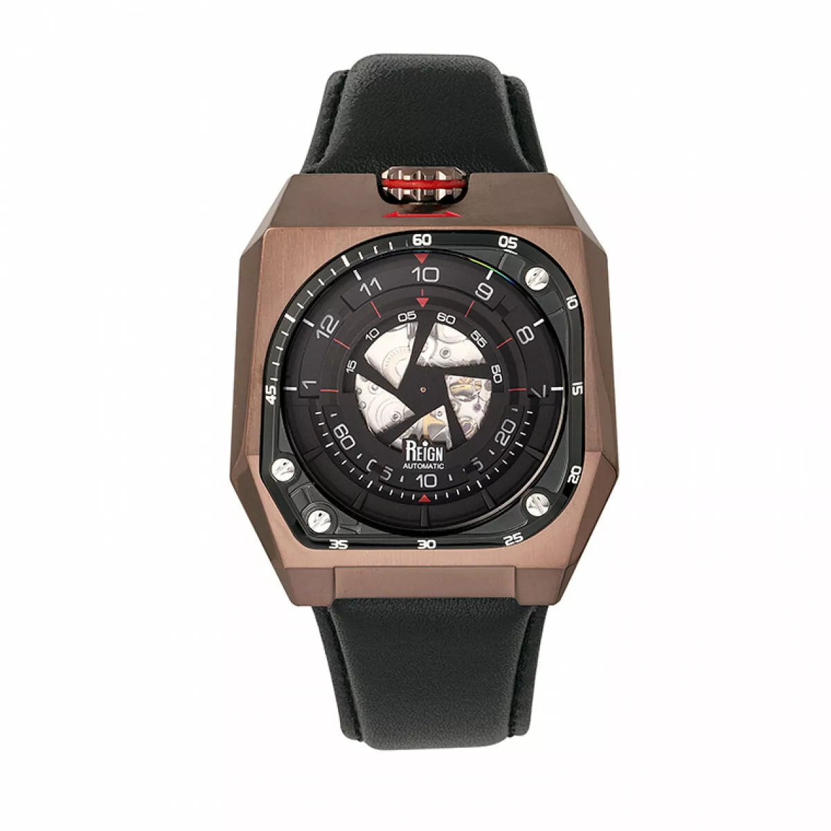 Reign Asher Automatic Sapphire Crystal Leather Band Watch Brown