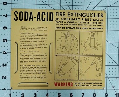 1941 Minute Co Soda-Acid Fire Extinguisher Metal Sign Plate Vintage Bracket