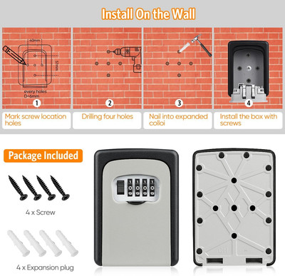 Fayleeko Key Lock Box Wall Mounted, 4 Digit Combination Lockbox