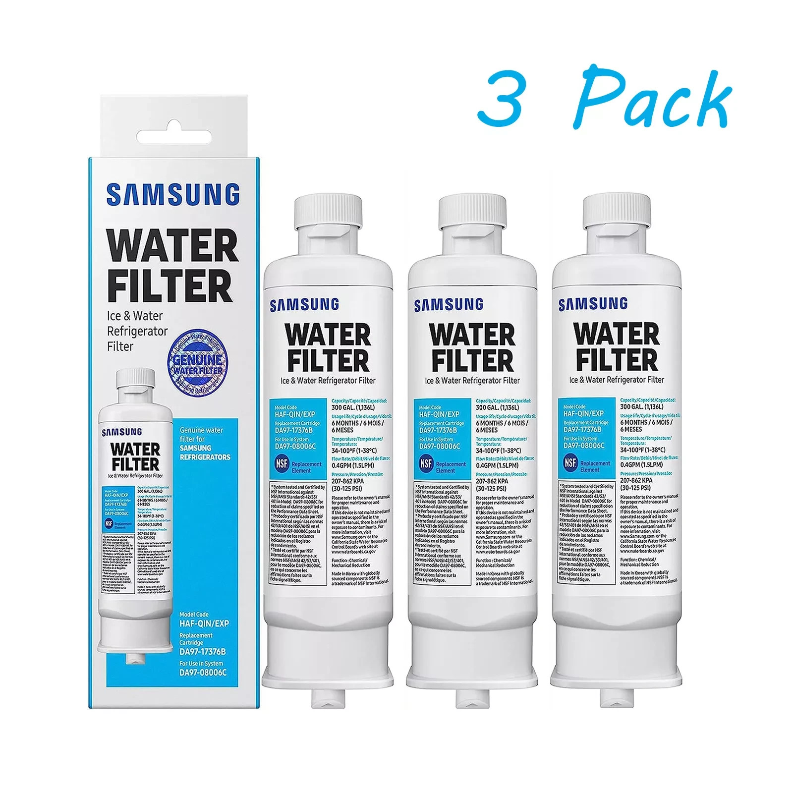 3 PACK New Genuine Samsung DA97-17376B HAF-QIN/EXP REFRIGERA