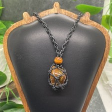 30" Braided Black Cord Necklace  Natural Stone Chakra Tiger  s Eye New B6653