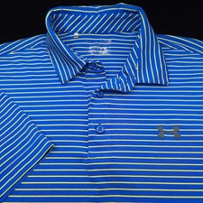 Under Armour Polo -XL Athletic Striped Royal Blue Yellow Performance Shirt Golf