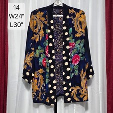Vintage Carole Little Jacket Womens 14 Rayon Paisley Polka Dot Floral 90s Kimono