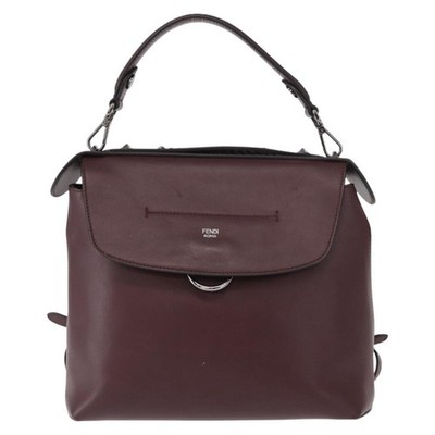 FENDI Back To School Backpack Leather 2way Bordeaux Silver Auth