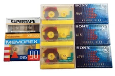 Lot of 8 Blank Cassette Tapes Sony 90 Memorex DBS Supertape Mixed