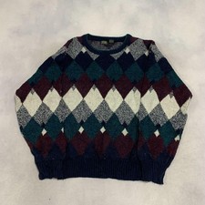 Vintage Abstract Knitted Jumper Patterned Grandad Knit Sweater Men's M