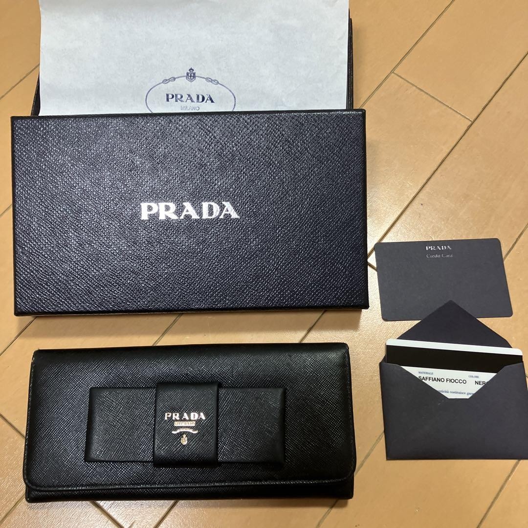 PRADA Long Wallet Saffiano NERO Ribbon