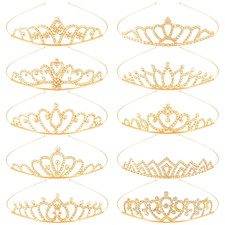 10Pcs Gold Tiaras for Women Girls Sparkling Rhinestone Princess Tiara Headband R