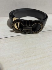 Salvatore Ferragamo Black Leather Belt   Gold Gancini Buckle